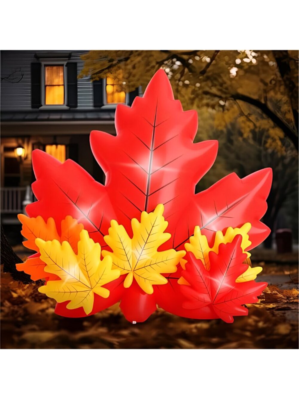 Maple Leaf Inflatable with LED Lights 6 Ft Fall Inflatables Outdoor - Picture 4 of 7